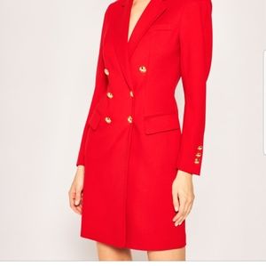 Escada 36 6 Rita Ora Coatdress Red gold dress midi barbiecore barbie